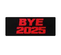 Bye 2025 - Tappetino da scrivania con parole rosse su sfondo nero, 60 x 30 cm, antiscivolo, bordo cucito, per lavoro, gioco, ufficio, casa