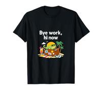 Bye Work Hi Now Festa Permanente per Le Vacanze Gecko Art Maglietta
