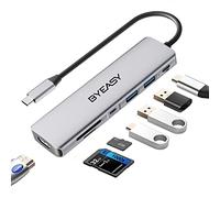 BYEASY Hub USB C, sdoppiatore USB C 7 in 1 con HDMI 4K, lettore di schede SD/TF, alimentazione da 100 W, cavo adattatore USB ultra sottile da 0,71ft, compatibile con laptop e altri dispositivi di tipo