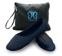 BYEBELLAS Ballerine pieghevoli in maglia elasticizzata da viaggio, senza lacci, punta rotonda, con sacchetto pieghevole con cerniera e borsa espandibile per il trasporto, scarpe con suola divisa, Blu