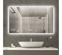 byecold Riscaldamento a infrarossi con illuminazione a LED, 350 Watt, riscaldamento a specchio, a infrarossi, specchio da bagno, specchio da bagno, 100 x 60 cm, interruttore touch Smart WiFi