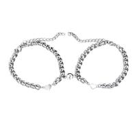 byepica Set di 2 braccialetti per coppie, regolabili, catena cubana argentata con ciondolo a forma di cuore in lega, ideale per anniversario di matrimonio