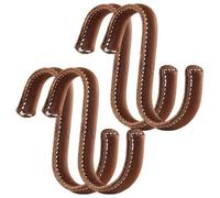 byepica Set di 4 ganci a S compatti, rivestiti in pelle e cuciti a mano, 91 mm, in acciaio inox, per riporre sotto mensola, cucina e bagno