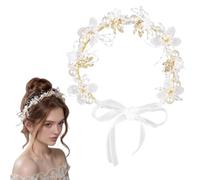 BYETOCE Corona floreale metallica con perle per capelli, fiori dorati, per ghirlande, festival, accessori da sposa, per matrimoni, feste e foto