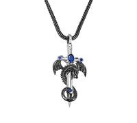BYFDIY Collana con spada di drago, ciondolo a forma di drago, da uomo, in rame, punk con ala di drago, spada argentata e ciondolo a croce con drago nero, collana con pietra portafortuna per ragazzi