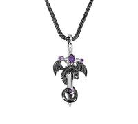 BYFDIY Collana con spada di drago, ciondolo a forma di drago, da uomo, in rame, punk con ala di drago, spada argentata e ciondolo a croce con drago nero, collana con pietra portafortuna per ragazzi