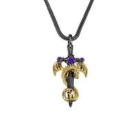 BYFDIY Collana con spada di drago, ciondolo a forma di drago, da uomo, in rame, punk con ala di drago, spada argentata e ciondolo a croce con drago nero, collana con pietra portafortuna per ragazzi
