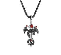 BYFDIY Collana con spada di drago, ciondolo a forma di drago, da uomo, in rame, punk con ala di drago, spada argentata e ciondolo a croce con drago nero, collana con pietra portafortuna per ragazzi
