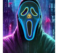 Byffoer Maschera per Halloween con LED, maschera fantasma, maschera per Halloween, maschera horror Scream, maschera glitterata, per adulti e bambini, con horror a LED, per casa fantasma, feste a tema