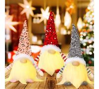 Byffoer Set di 3 decorazioni natalizie con luce a LED, gnomo di Natale, gnomo, gnomo luminoso, con accessori per gnomi, statuetta di Natale, decorazione natalizia per interni