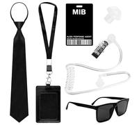 Byffoer Set di 6 accessori per costume da agente, servizio segreto, costume da spia con occhiali da sole neri con zip, cravatta, carte d'identità e porta carte per uomini, donne e bambini, Nero , L