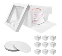 Byfoyif 10 Scatola per Torte 30x30x30 cm con Finestra, con 10 Pezzi Vassoi Rotondi 30cm, Scatole per Dolci Porta Torta Cartone Quadrate - Ideale per Compleanni, Matrimoni e Feste