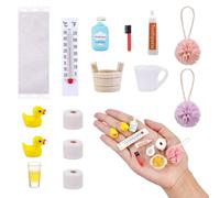 Byfoyif 15 Pezzi Accessori da Bagno in Miniatura per Porta Gnomo, Accessori per Mini Case delle Bambole, 1:12 Mini Forniture per Il Bagno per Decorazione Natalizia e Casa delle Bambole