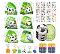 Byfoyif 60 Pezzi Kit Compleanno Calcio, Gadget Calcio Compleanno Bambini, Contiene 12 Sacchetto Regalo, 12 Portachiavi, 12 Braccialetti, 12 Tatuaggi Temporanei e 12 Cartoline per Tema Calcio