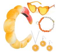 Byfoyif Costume da Apero-l Spritz per Donna da 5 Pezzi Costume Carnevale Donna con Bracciale, Occhiali, Fascia per Capelli, Collana e Orecchini Arancioni, Regalo per Aperitivo Compleanni Festa Laurea