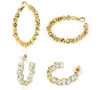 Byfoyif Crushed Silver Earrings Set, 2 paia di orecchini a cerchio in oro da donna in rame, con mini pepite e strass, orecchini a cerchio placcati oro, orecchini da donna a cerchio per regalo