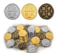 Byhoo 100 Pcs Metallo Pirata Token Set Monete Set Realistico Tesoro Spagnolo Monete per Pirati Scrigno del Tesoro Caccia del Tesoro Cosplay Giocattoli Da Tavolo