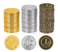Byhoo 150 monete DND in metallo, 1,2" oro argento rame con valore nominale per gioco da tavolo e tavolo RPG, monete in metallo fantasy per pirati, giochi e feste cosplay