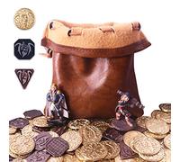 Byhoo 70 Monete in Metallo DND e Borsa in Pelle PU, Contiene 30 Monete d'oro, 20 Monete di Nastro e 20 Monete di Rame, Monete Fantasy per Gioco da Tavolo, gettone di Gioco con Custodia in Pelle retrò