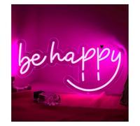 Byicoo Insegne al neon artistiche da appendere Be Happy per insegna al neon alimentata da luce per decorazioni murali, feste, bar, casa, uomini e donne caverna