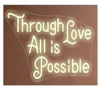 Byicoo Insegne al neon artistiche da appendere Insegna al neon Attraverso l'amore tutto è possibile per cerimonia di matrimonio in discoteca 40X30cm(Giallo)