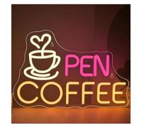 Byicoo Insegne al neon artistiche da appendere Insegna al neon con scritta Coffee Open dimmerabile, decorazione da parete per ambienti aziendali, 38 cm x 24