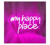 Byicoo Insegne al neon artistiche da appendere Insegna al neon My Happy Place alimentata per luce notturna per rosa con decorazione murale scritta luminosa