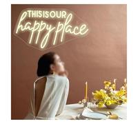 Byicoo Insegne al neon artistiche da appendere Insegna al neon This Is Our Happy Place per decorazioni per la casa, feste, bar, salone di bellezza 42X23cm(Giallo)