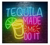 Byicoo Insegne al neon artistiche da appendere Lampada da tavolo Tequila Made Me Do It al neon per cocktail, liquori, bar, pub, eventi, feste, 58 cm