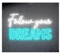 Byicoo Insegne al neon artistiche da appendere Lampada d'atmosfera rilassante Segui i tuoi sogni Insegna al neon Decorazione murale ispiratrice Camera da letto Ufficio(A)