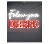 Byicoo Insegne al neon artistiche da appendere Lampada d'atmosfera rilassante Segui i tuoi sogni Insegna al neon Decorazione murale ispiratrice Camera da letto Ufficio(G)