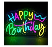 Byicoo Insegne al neon artistiche da appendere Per insegna al neon luminosa Happy Birthday illuminata dimmerabile, alimentata, per bar