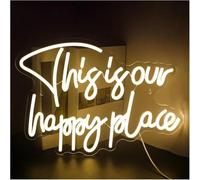 Byicoo Insegne al neon artistiche da appendere This Is Our Happy Place Luce al neon a LED per camera da letto e cameretta dei bambini, 42x30 cm
