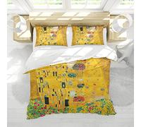 BYJING Art Klimt Floral Artwork Bedding Set 3pcs per copripiumino set oro il bacio in microfibra copripiumino con 2 federe (senza piumone) 260x220cm