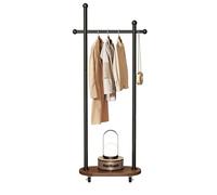 BYJSJY Appendiabiti da terra in metallo con ripiano in legno e ruote - Porta abiti mobile ideale per camera da letto o ingresso - design elegante e funzionale(Black,60cm(23.6in))
