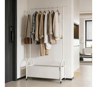 BYJSJY Appendiabiti Mobile con Ruote e Cestino Portaoggetti, Appendiabiti in Metallo per Camera da Letto, Ingresso, Soggiorno(White,60cm(23.6in))