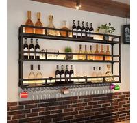 BYJSJY Portabottiglie Da Parete a 3 Ripiani,Porta Bottiglie da Parete con Supporto in Vetro e Portabicchieri,Scaffale Galleggiante per Vino e Champagne,Metallo(80 * 25 * 90cm(31.5 * 9.8 * 35.4in))