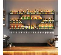 BYJSJY Portabottiglie da Parete in Ferro con Luci LED, Mensola per Vino e Portacalici, Scaffale per Bar Cucina Soggiorno, Design a Muro Resistente, Nero/Oro(Black,180cm/70.9in)