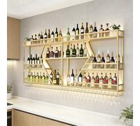 BYJSJY Portabottiglie da Parete in Ferro con Luci LED, Mensola per Vino e Portacalici, Scaffale per Bar Cucina Soggiorno, Design a Muro Resistente, Nero/Oro(Gold,200cm/78.7in)