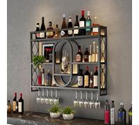 BYJSJY Portabottiglie da parete in Ferro - Scaffale moderno per vino, Porta bottiglie di vino con portabicchieri, ideale per cucina, soggiorno o cantina - Montaggio facile(Black,150cm(59in))