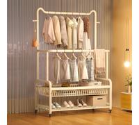 BYJSJY Stand Appendiabiti Con Ruote,2 Barre,Appendiabiti Da Terra Con Supporto Per Scarpe,Attaccapanni In Metallo,Portabiti Per Carico Pesante,Espositore Guardaroba,Bianco/Nero(White,100cm(39.4in))