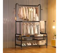 BYJSJY Stand Appendiabiti Con Ruote,2 Barre,Appendiabiti Da Terra Con Supporto Per Scarpe,Attaccapanni In Metallo,Portabiti Per Carico Pesante,Espositore Guardaroba,Bianco/Nero(Black,120cm(47.2in))