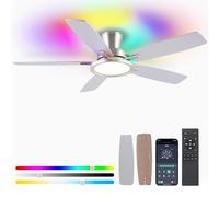 BYKISTOK - Ventilatore da soffitto RGB da 52 pollici con luce e controllo remoto/APP, montaggio a filo ventilatore da soffitto con motore silenzioso reversibile, luce ad anello RGB, 5