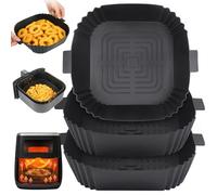 BYKITCHEN Confezione da 3 fodere quadrate in silicone per friggitrice ad aria, per friggitrice ad aria Ninja MAX PRO 6.2L/Ninja Pro 4.7L, accessori per friggitrice ad aria Cosori da 3,8 L/4,7 L/5,5 L,