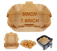 BYKITCHEN Fodere per friggitrice ad aria, quadrate, 20 cm, grandi, usa e getta, carta pergamena oleata per friggitrice ad aria, compatibili con Cosori, Ninja, Tower Cosori (non sbiancate, 50 pezzi