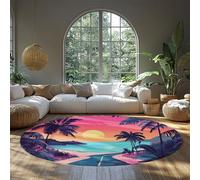 BYLEEHOMED Alba su un'isola tropicale Tappeto rotondo 150 cm Tappeto circolare con vista sulla strada costiera per soggiorno Camera da letto Cucina Pavimento Corridoi
