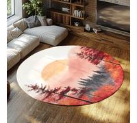 BYLEEHOMED Alba Tonda Montagne Albe Acquerelli Foresta Acquerello Antiscivolo Moquette Interna per l'ingresso del soggiorno 120 cm