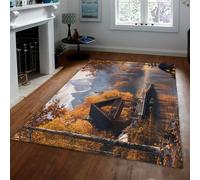 BYLEEHOMED Autunno Giungla Tappeti Antiscivolo 120x180cm Country Forest Lodge Lago Divertente Agriturismo Morbido Lavabile In Lavatrice Grande Tappeto per Soggiorno