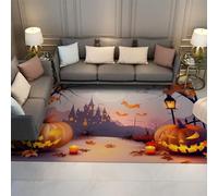 BYLEEHOMED Autunno Halloween Zerbino Zucca Lanterna Tappetino di Benvenuto Tappeti per Camera da Letto Castello Retrò Zerbino di Halloween per la Porta Anteriore del Soggiorno 120x160cm