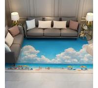 BYLEEHOMED Blue Ocean Cloud Tappeti lavabili 120x160cm Ombrellone da spiaggia e paesaggio oceanico Tappeto antiscivolo per pavimenti per l'home office Arredamento dell'hotel